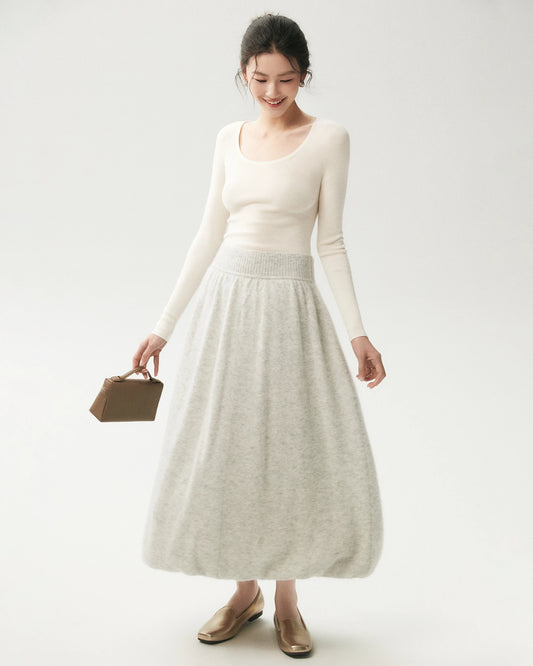 Cashmere Silk Knit Balloon Maxi Skirt