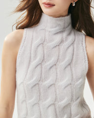 Cashmere Silk Cable Knit Mock Neck Sweater Vest