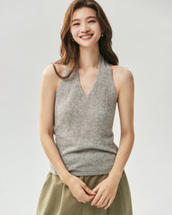 Cashmere Silk V-Neck Halter Top