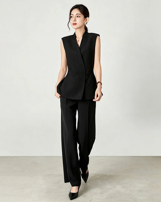 Triacetate Tailored Blazer Vest and Wide-Leg Trousers