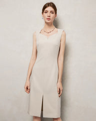 Triacetate Sweetheart Neck Sheath Midi Dress