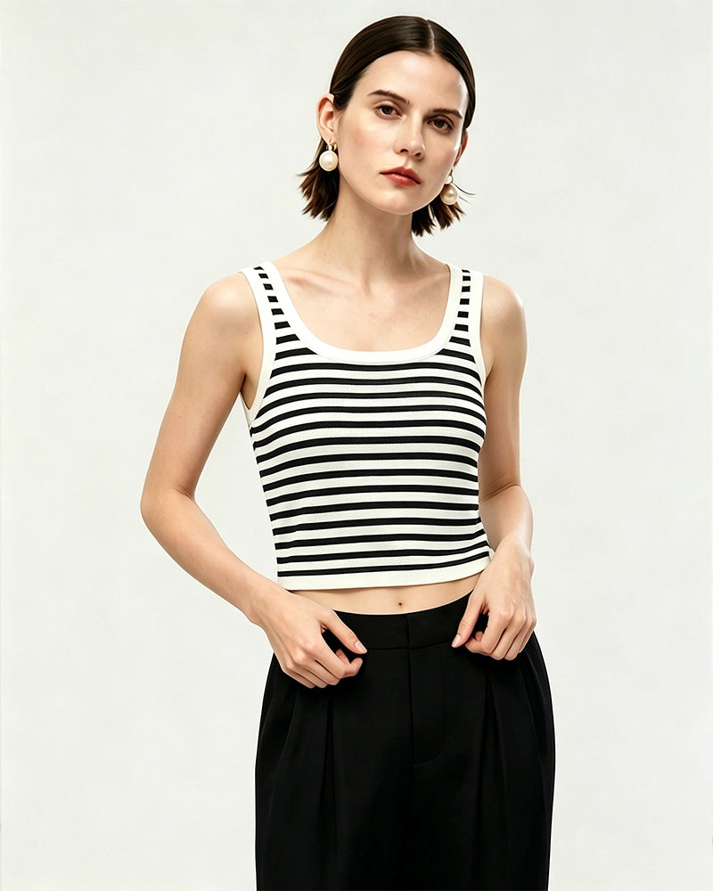 Striped Washable Silk Jersey Cropped Tank