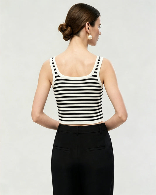 Striped Washable Silk Jersey Cropped Tank