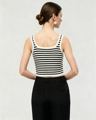 Striped Washable Silk Jersey Cropped Tank