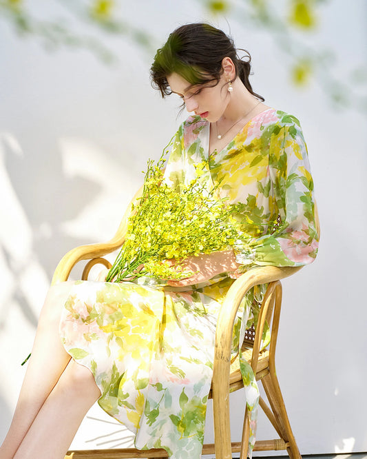 Floral Print Silk Dress