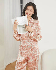 Floral Print Long Sleeve Silk Pajama Set