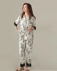 Floral Short Sleeve Silk Pajama Set