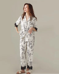 Floral Short Sleeve Silk Pajama Set