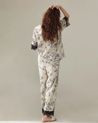 Floral Short Sleeve Silk Pajama Set
