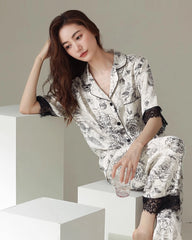 Floral Short Sleeve Silk Pajama Set