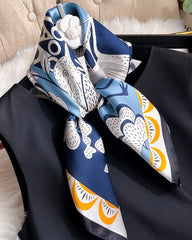 Floral and Bird Geometric Silk Scarf