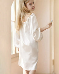 Girls Long Sleeve Ruffled Silk Nightgown