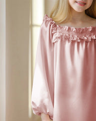 Girls Long Sleeve Ruffled Silk Nightgown