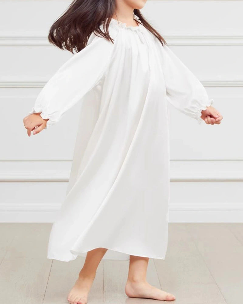 Girls Long Sleeve Silk Nightgown