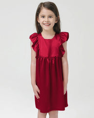 Girls Ruffle Sleeve Silk Dress Sleepwear