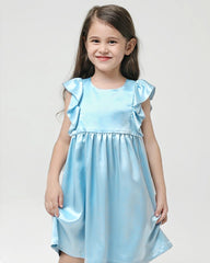 Girls Ruffle Sleeve Silk Dress Sleepwear