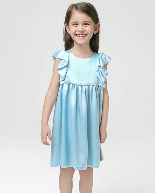 Girls Ruffle Sleeve Silk Dress Sleepwear