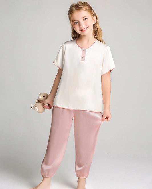 Girls Short Sleeve Silk Pajama Set