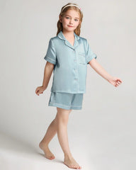 Girls Short Sleeve Silk Pajamas Set with Shorts