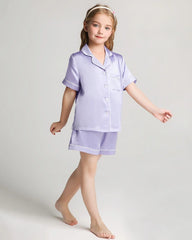 Girls Short Sleeve Silk Pajamas Set with Shorts
