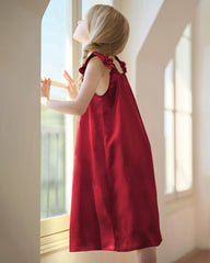 Girls Silk Nightgown with Double Ruffle Sleeves