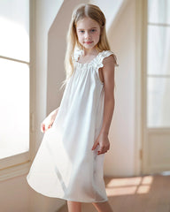 Girls Silk Nightgown with Double Ruffle Sleeves