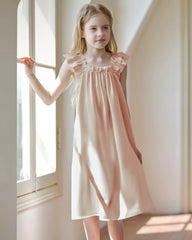 Girls Silk Nightgown with Double Ruffle Sleeves