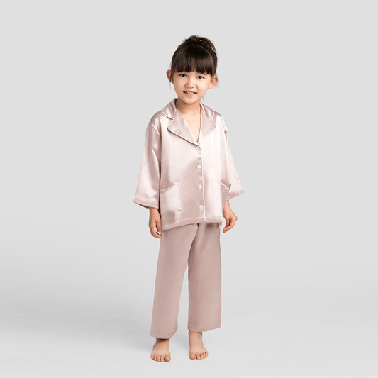 Kid's Long Sleeve Silk Pajamas Set Pink