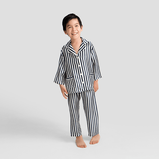 Kid's Stripe Silk Pajama Set Black