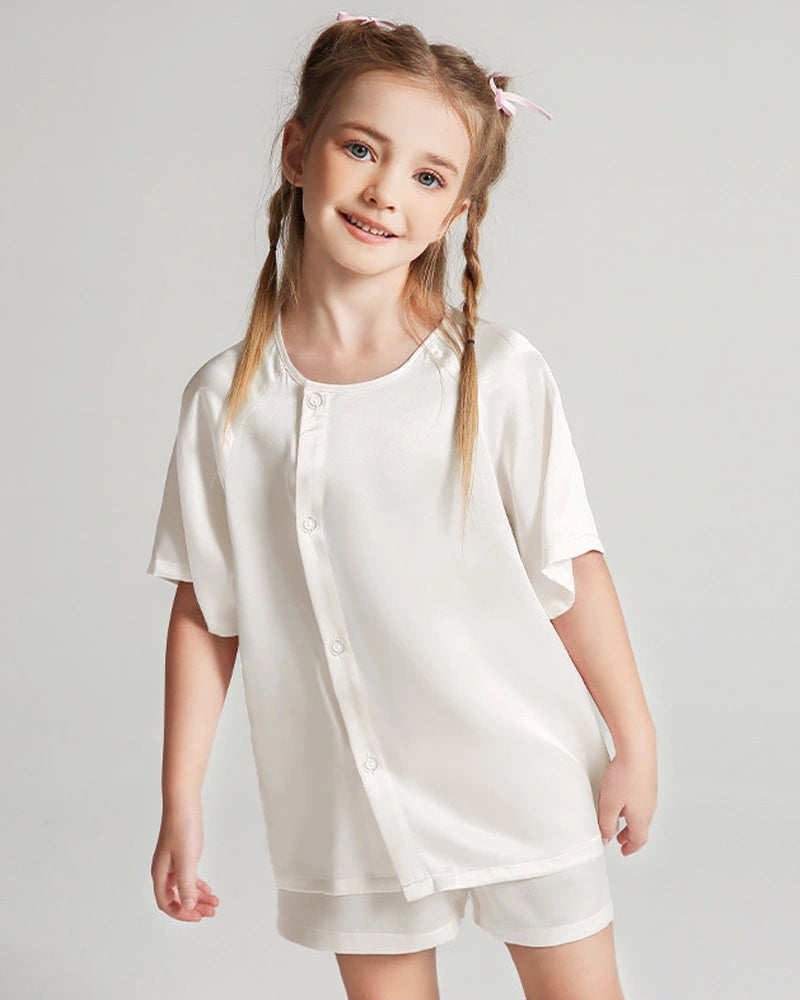 Kids Silk Pajamas Short Sleeve Shorts Set