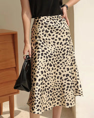 Leopard Print 100% Silk Midi Skirts