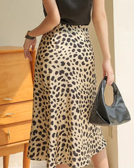 Leopard Print 100% Silk Midi Skirts