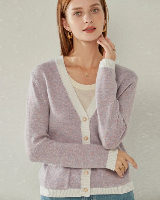 Lilac Cashmere Cardigan with Pearl Button