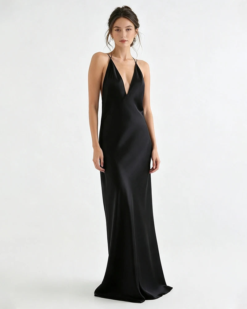 Liquid Triacetate Deep V Maxi Slip Dress