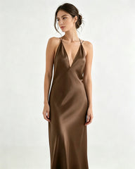 Liquid Triacetate Deep V Maxi Slip Dress