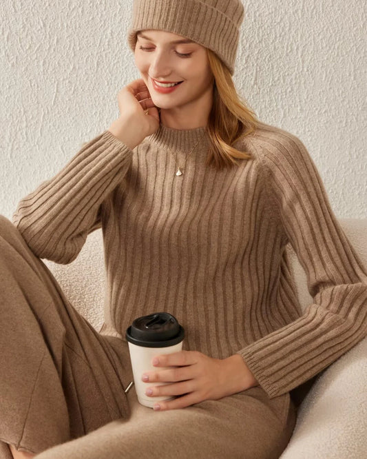 Long Sleeve Ribbed Cashmere Sweater