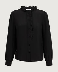 Long Sleeve Silk Blouse with Ruffle Trim