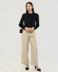 Long Sleeve Silk Blouse with Ruffle Trim
