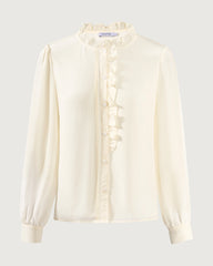 Long Sleeve Silk Blouse with Ruffle Trim
