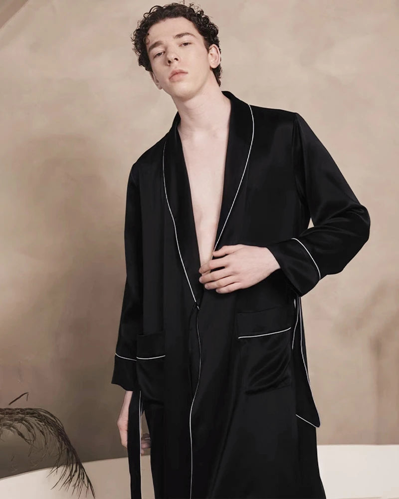 Men's Long Washable Silk Robe