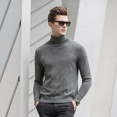 Men's High-Neck Cashmere Turtleneck Sweater Grey