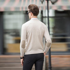 Men's V Neck Collar Business Cashmere Sweater Beige