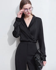 Minimalist Silk V Neck Long Sleeve Blouse