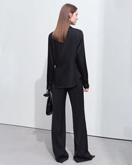 Minimalist Silk V Neck Long Sleeve Blouse