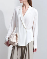 Minimalist Silk V Neck Long Sleeve Blouse