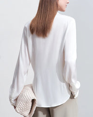 Minimalist Silk V Neck Long Sleeve Blouse