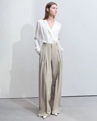 Minimalist Silk V Neck Long Sleeve Blouse