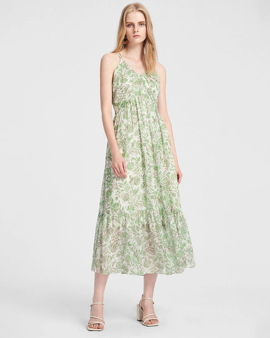 Mint Green Paisley Silk Maxi Dress