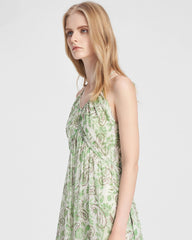 Mint Green Paisley Silk Maxi Dress