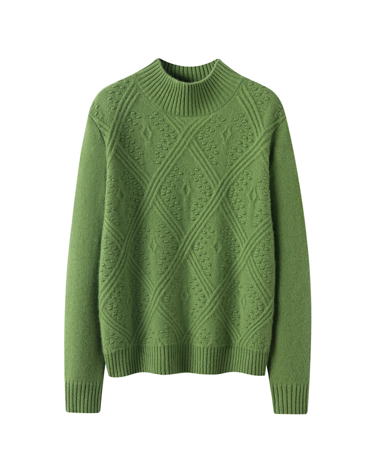 Mock Neck Diamond Knit Cashmere Sweater